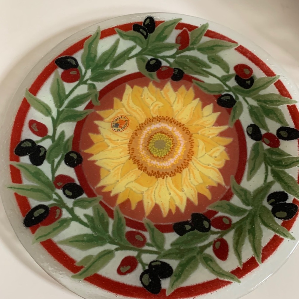 Fused glass plate handcrafted